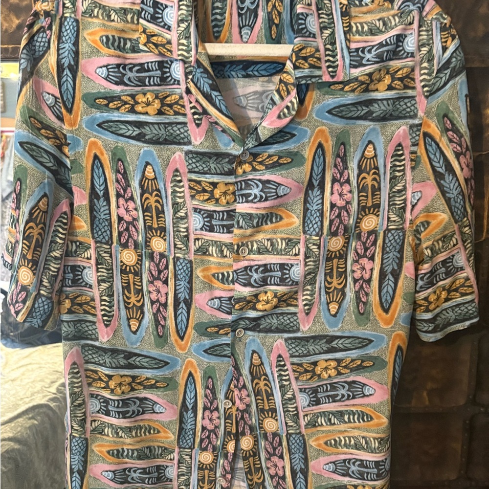 Zara Surfboarf Print Relaxed Fit Button Down Shirt